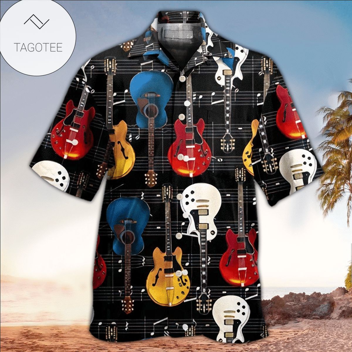 Guitar Colorl For Men And Women Graphic Print Short Sleeve Hawaiian Casual Shirt