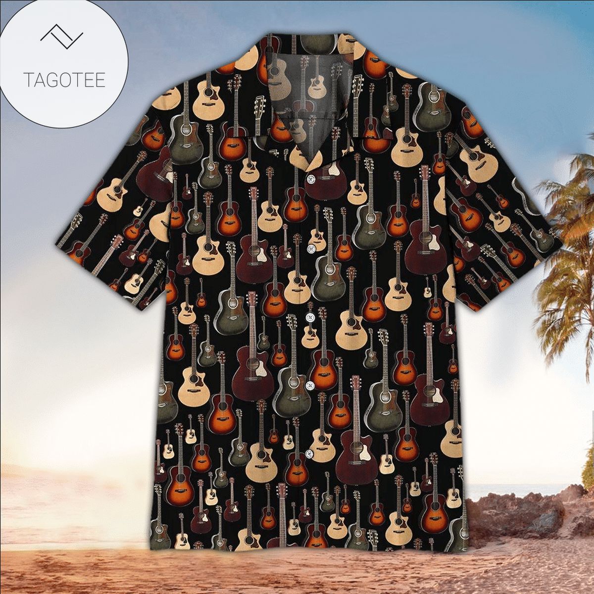 Guitar Hawaiian Shirt Music Electric Guitar Blue Pattern Hawaii Tshirt