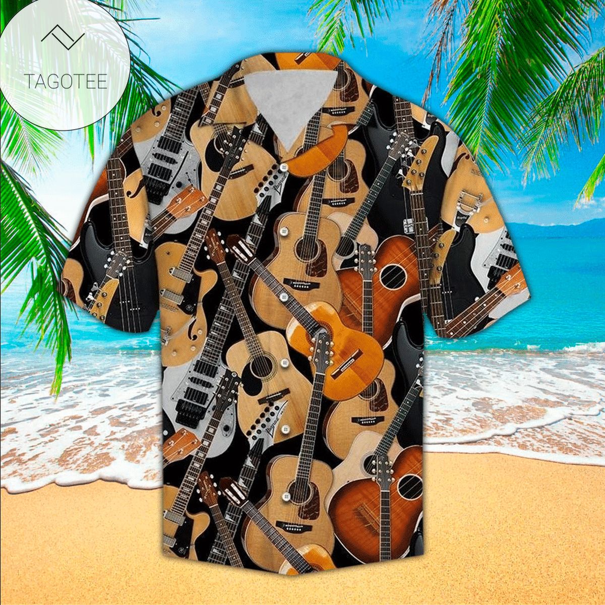 Guitar Hawaiian Shirt Music Electric Guitar Blue Pattern Hawaii Tshirt