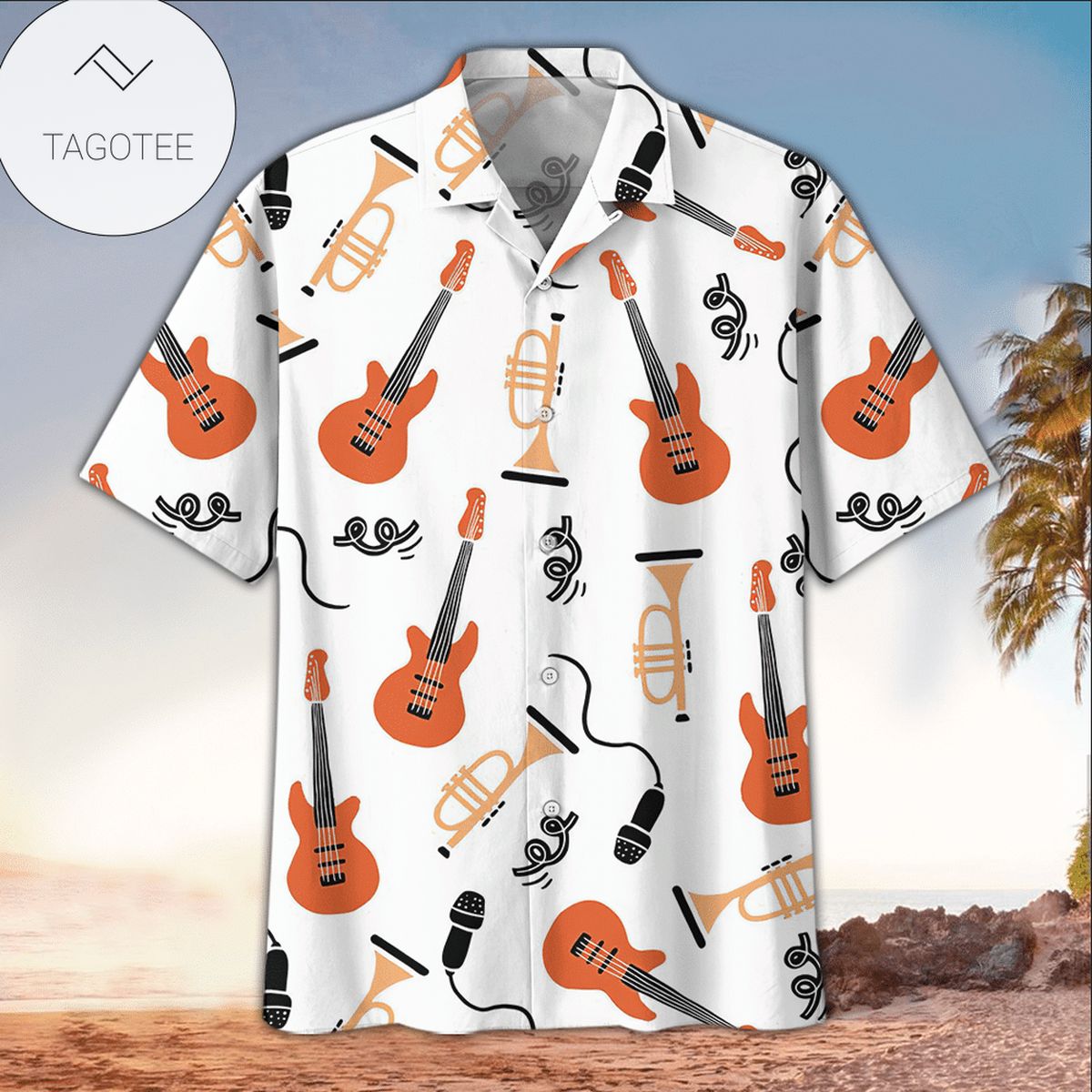 Guitar Hawaiian Shirt Music Acoustic Guitar Pattern Hawaii Tshirt