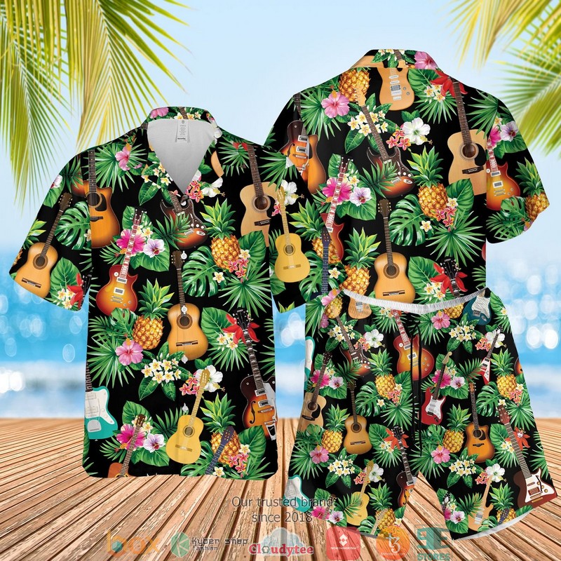 Guitar Lovers Pineapple Black Hawaian Summer Outfit