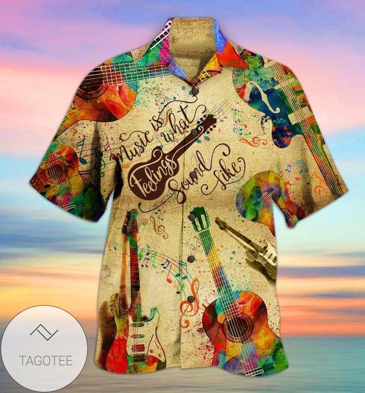 Guitar Lover Print Short Sleeve Hawaiian Casual Shirt