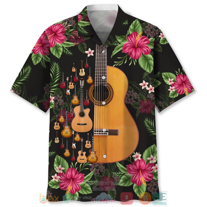 Guitar Man And Girl Hippie Print Short Sleeve Hawaiian Shirt