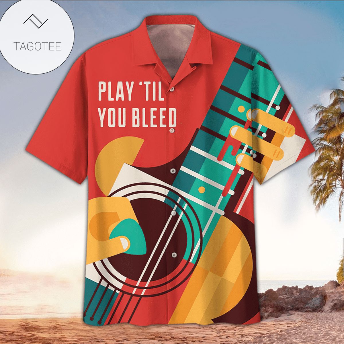 Guitar Print Short Sleeve Hawaiian Casual Shirt