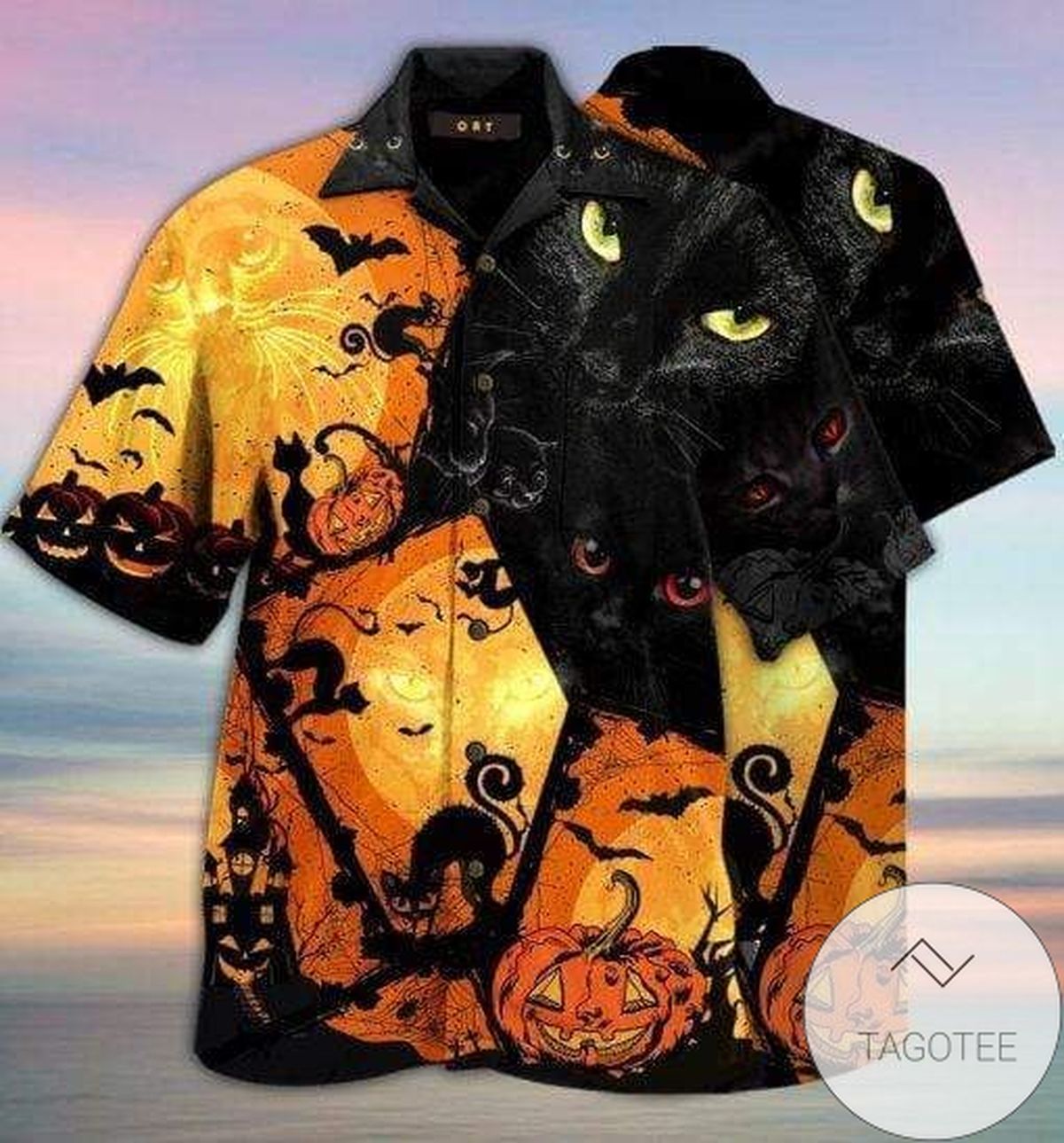 Halloween Black Cat Full Printing Hawaiian Aloha Shirts