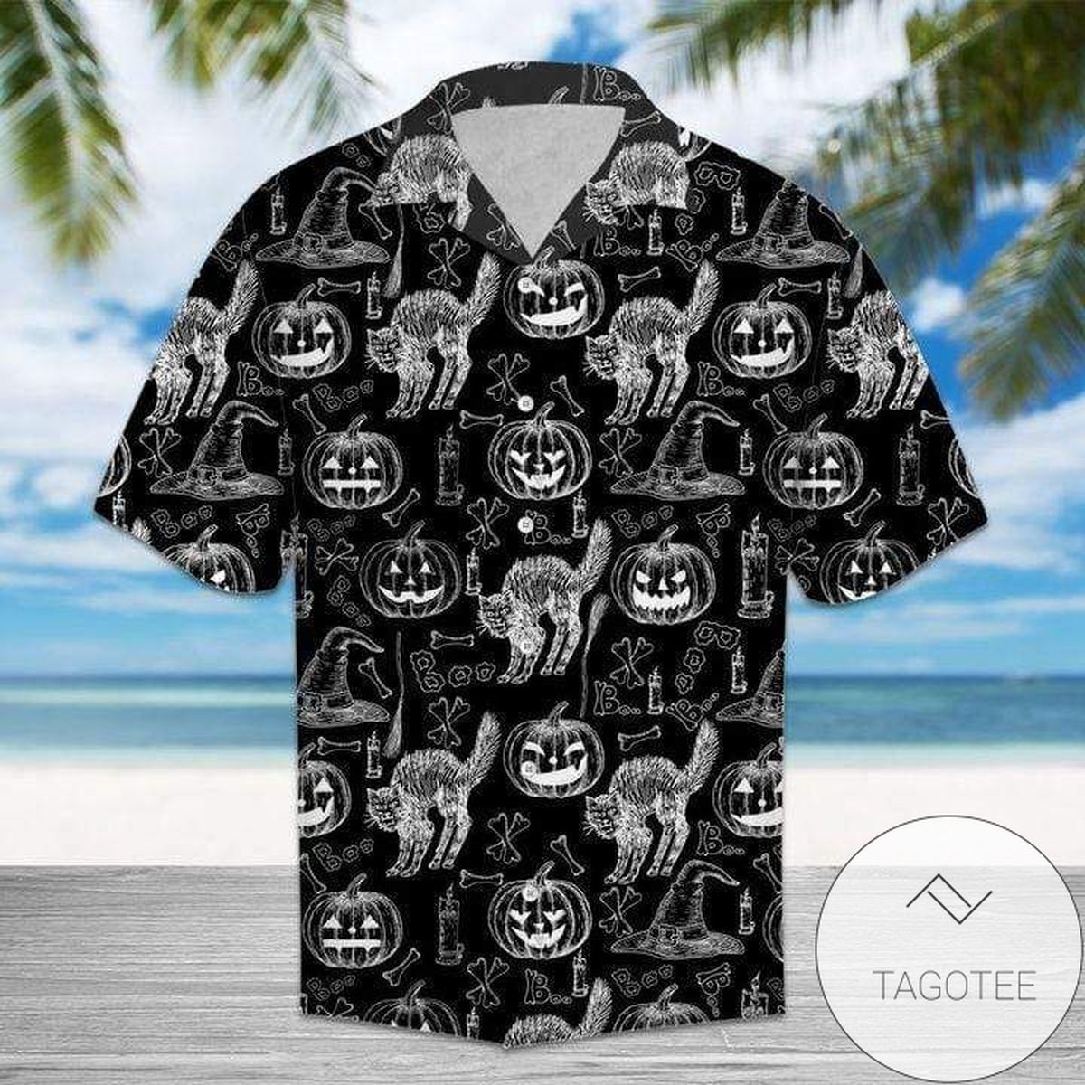 Halloween Colorful Light Cat And Pumpkin Hawaiian Shirt