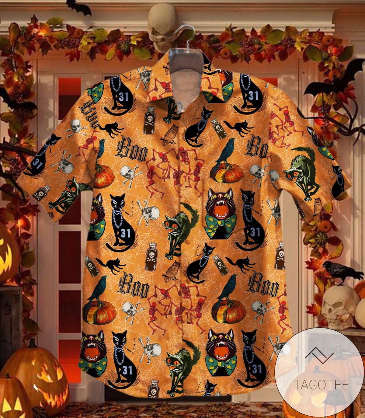 Halloween Black Cat Orange 2022 Authentic Hawaiian Shirts