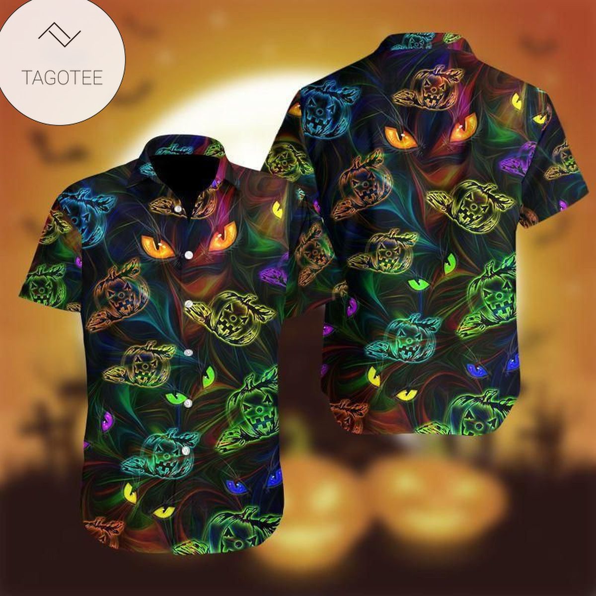 Halloween Black Cat Unisex Hawaiian Aloha Shirts L