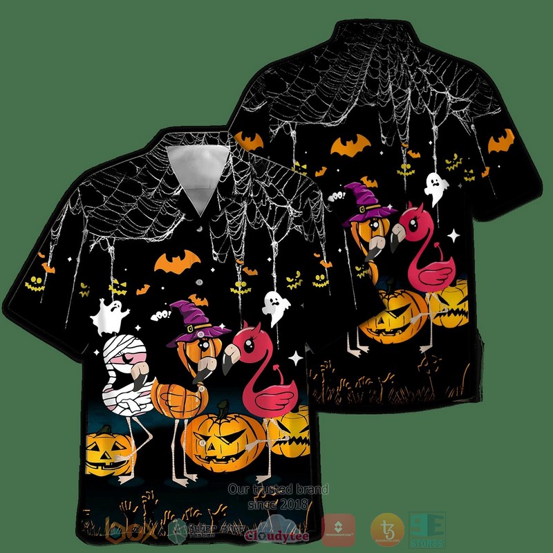 Halloween Ghost And Pumpkin 1 Print Short Sleeve Hawaiian Shirt