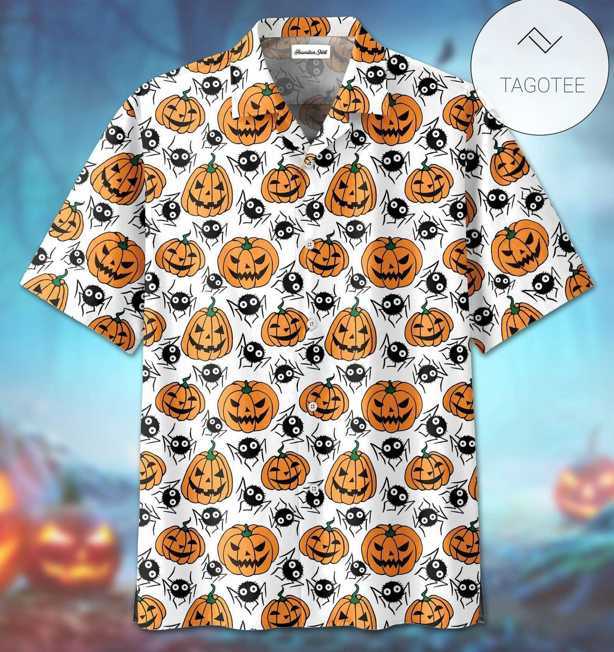 Halloween Hawaiian Aloha Shirts Funny Pumpkin and Spider