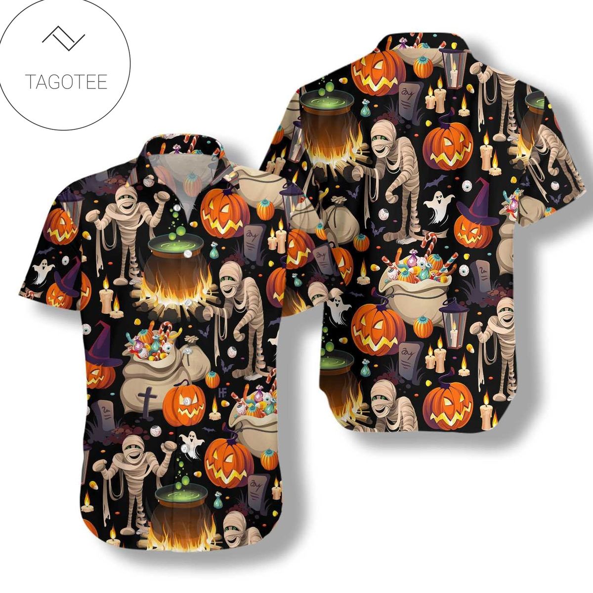 Halloween Orange Skull Bat Pumkin Spider Hawaiian Aloha Shirts