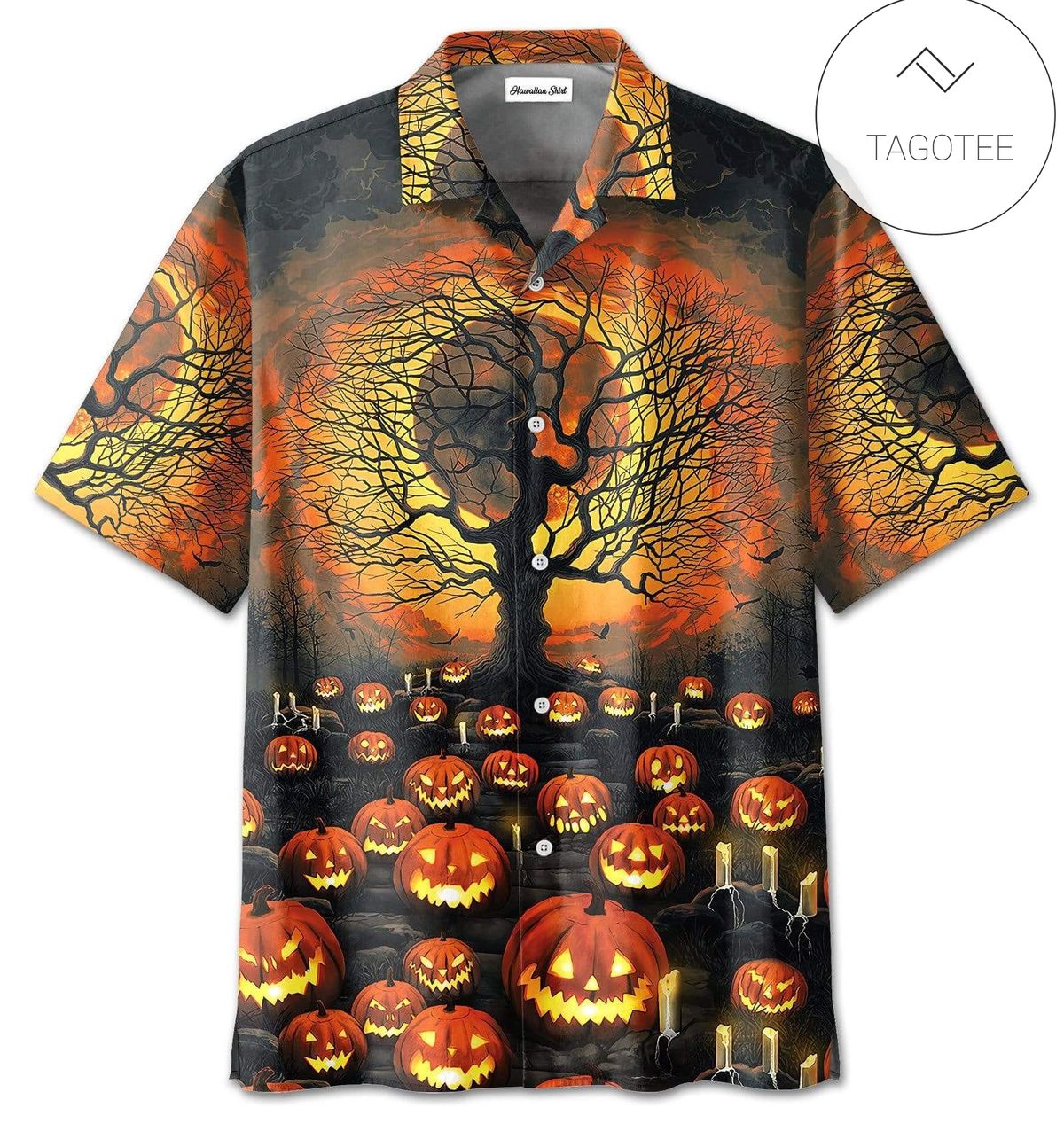 Halloween Orange Skull Bat Pumkin Spider Hawaiian Aloha Shirts