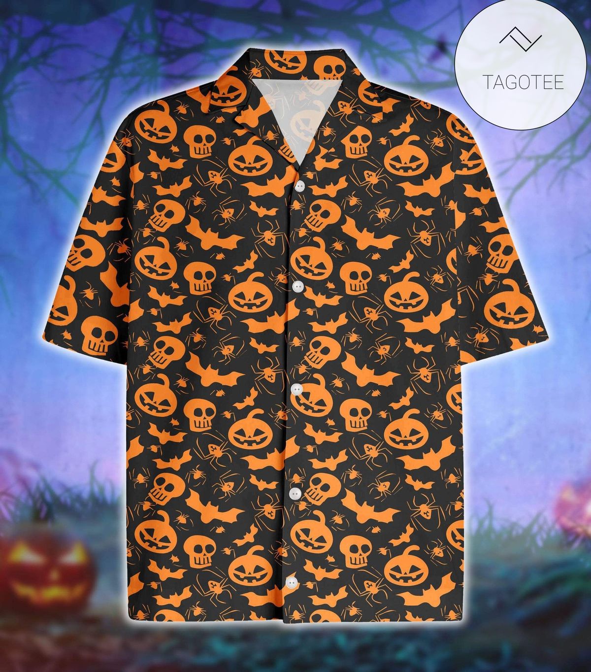 Halloween Night in Pumpkin Field Hawaiian Aloha Shirts