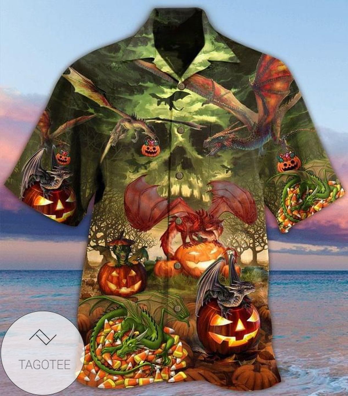 Halloween Pumpkin And Ghost Print Short Sleeve Hawaiian Casual Shirt