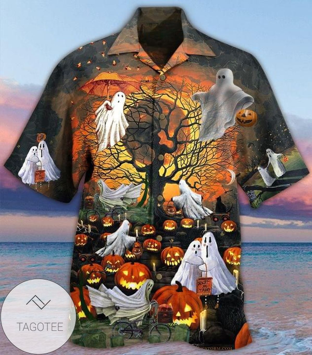 Halloween Pumpkin Green Pattern Hawaiian Aloha Shirts Thanksgiving Gifts