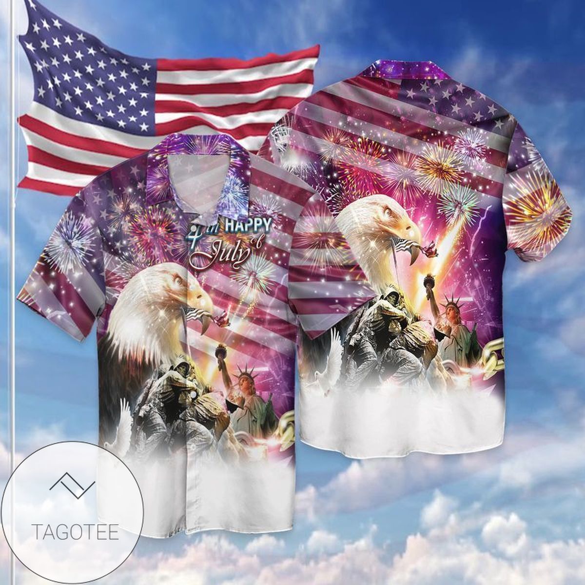 Happy 4th Of July  Independence Day American Flag Statue of Liberty For Men And Women Graphic Print Short Sleeve Hawaiian Casual Shirt