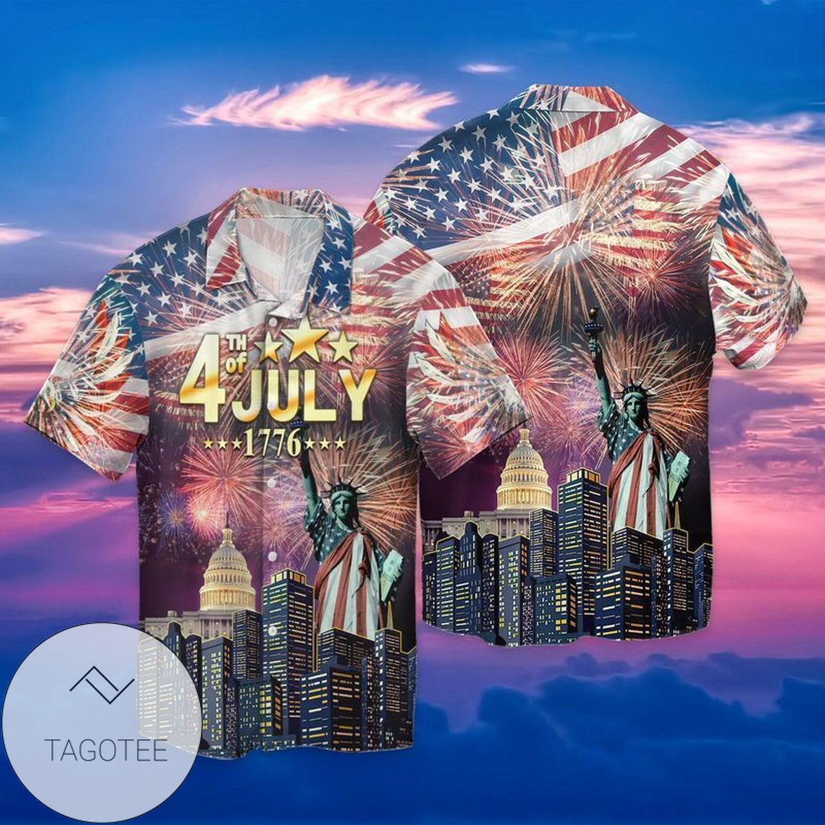 Happy 4th July Independence Day God Bless America Eagle 1 For Men And Women Graphic Print Short Sleeve Hawaiian Casual Shirt