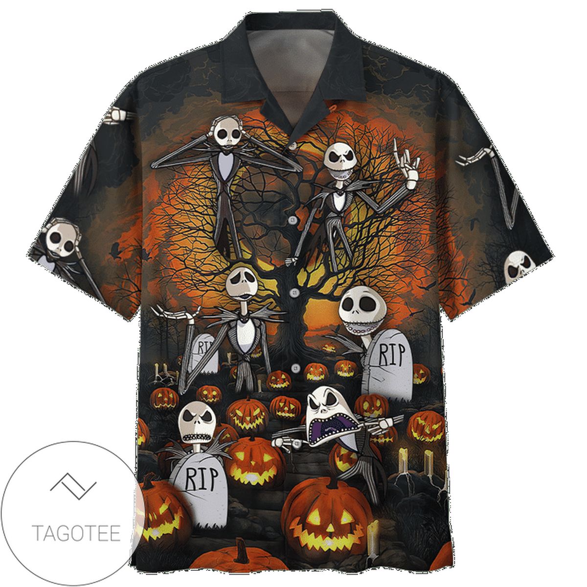 Happy Halloween Jason Voorhees Print Short Sleeve Hawaiian Casual Shirt