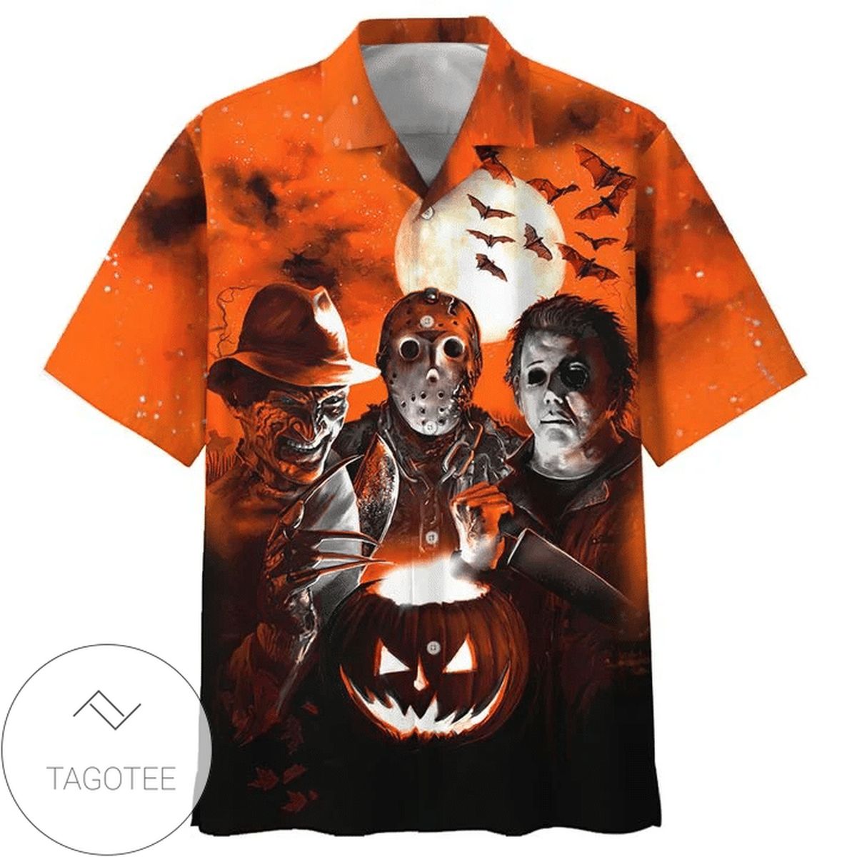 Happy Halloween Print Short Sleeve Hawaiian Casual Shirt