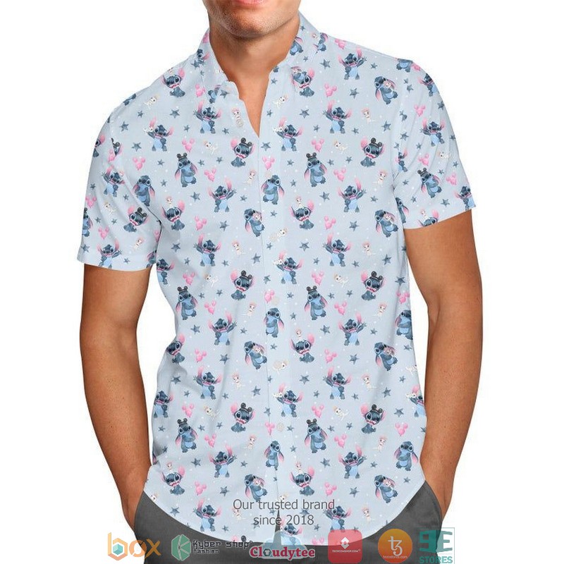 Happy Stitch Cartoon Lilo And Stitch Disney Short Sleeve Hawaiian Shirt