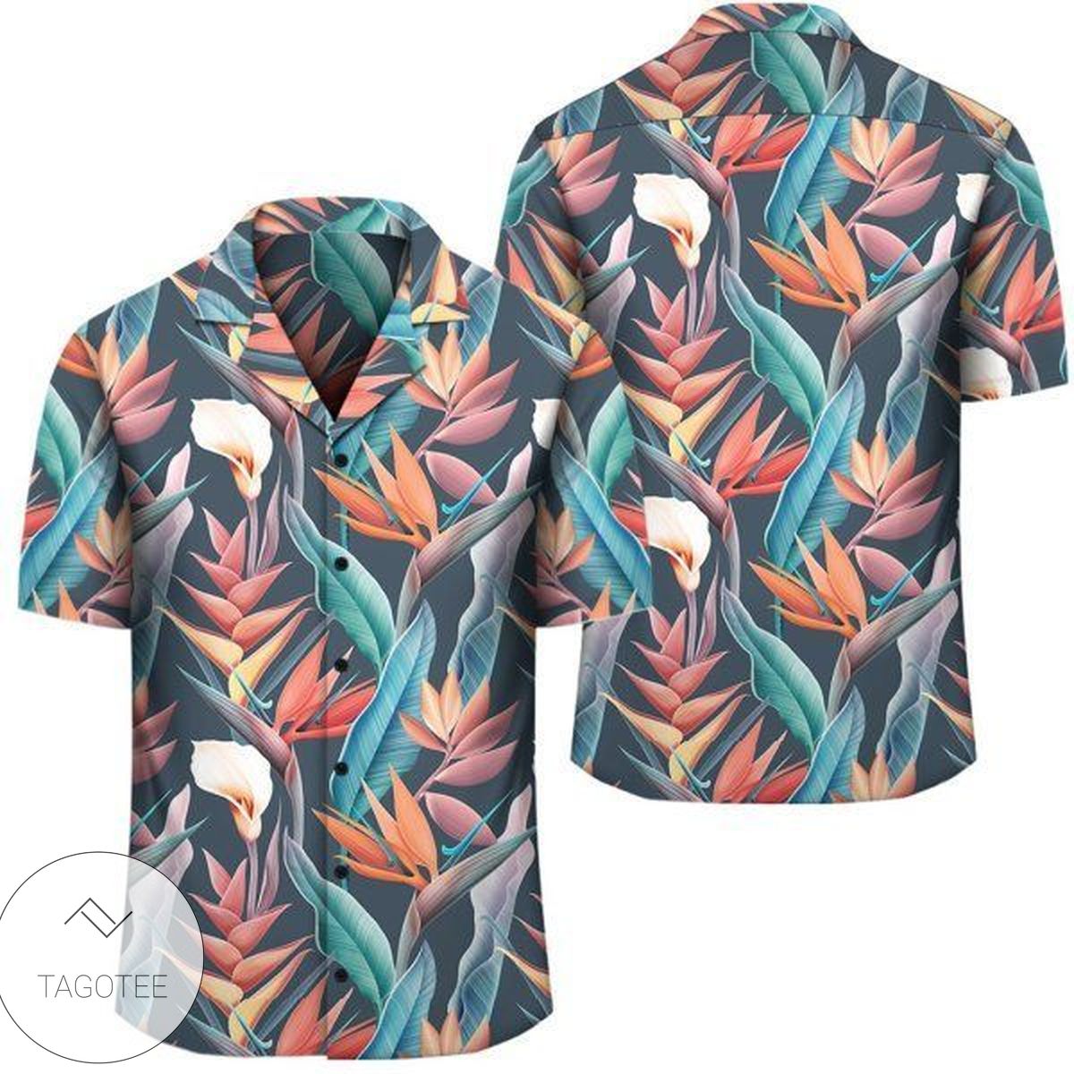 Hawaii Seamless Tropical Flower Plant And Leaf Pattern Background Hawaiian Shirt