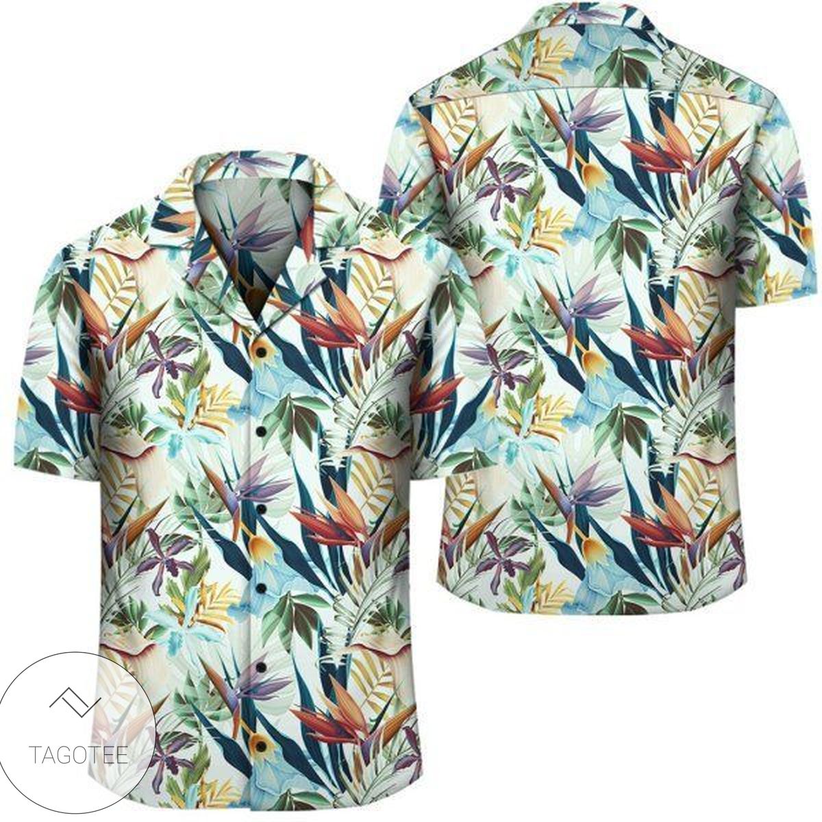 Hawaii Seamless Tropical Flower Plant And Leaf Pattern Background Hawaiian Shirt