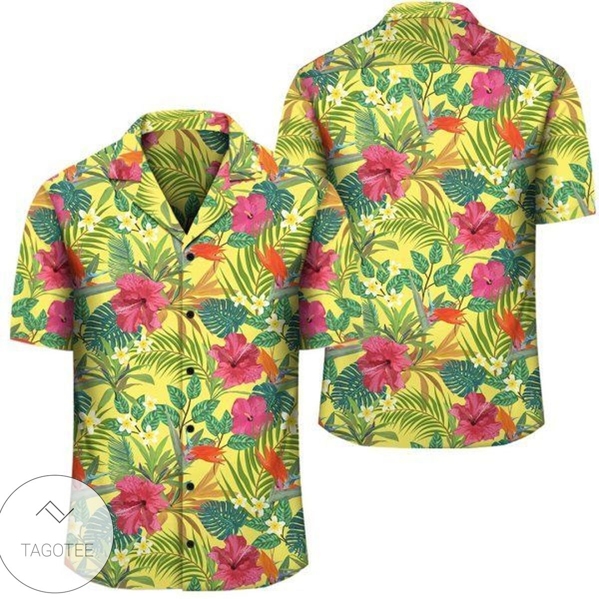 Hawaii Tropical Leaves And Plumeria Hawaiian Shirt