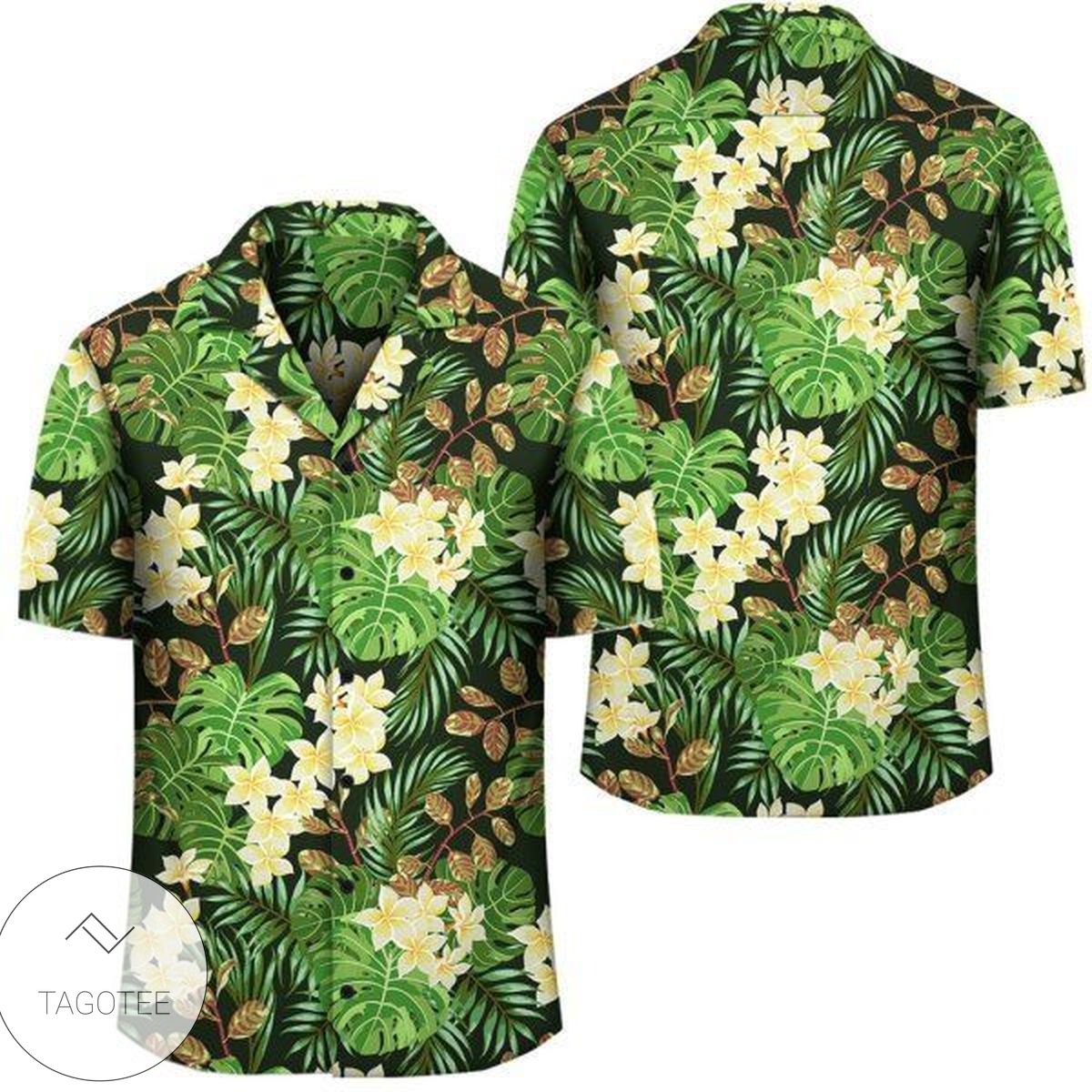 Hawaii Tropical Watercolor Palm Tree Leaf Hawaiian Shirt