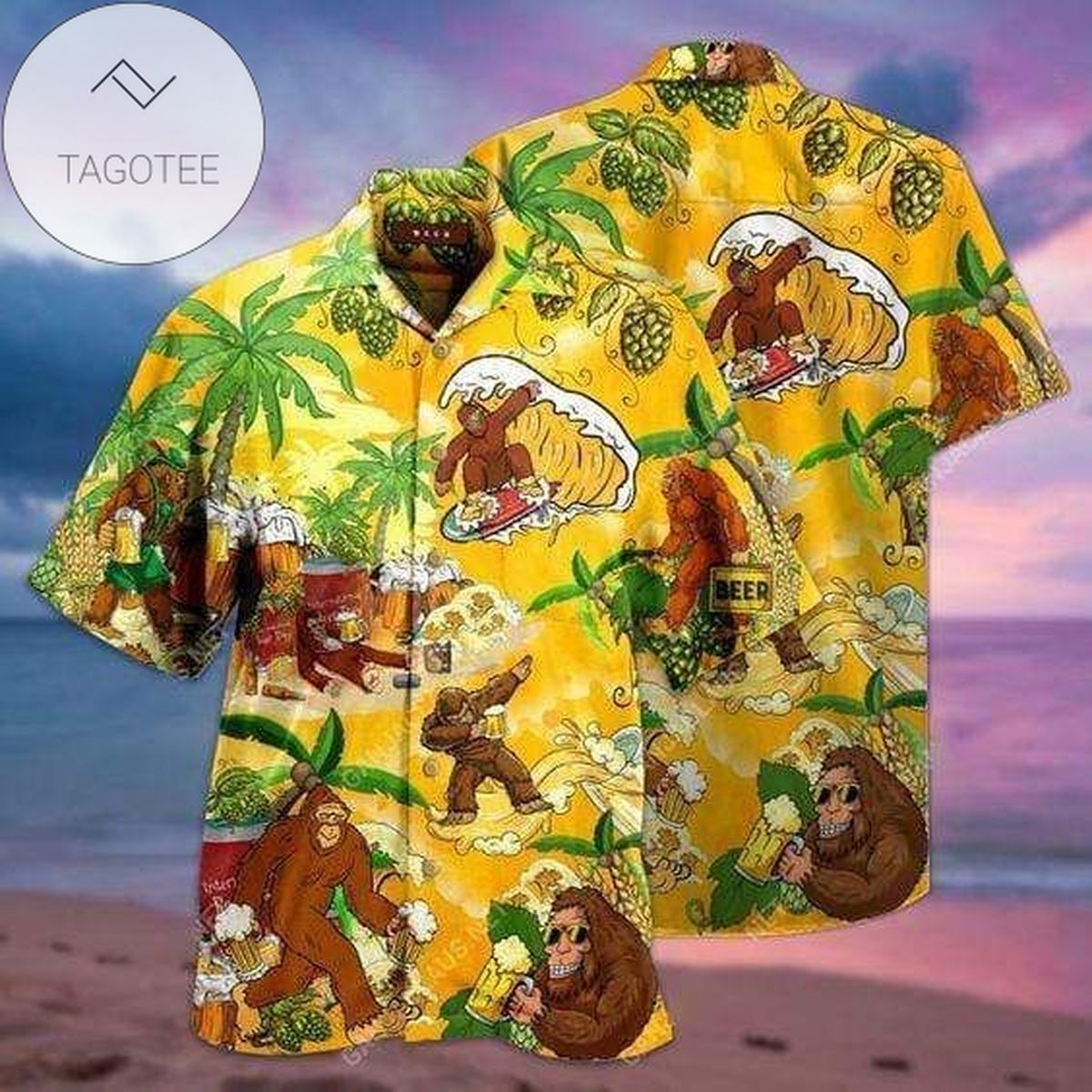 Hawaiian Aloha Shirts Big Foot And Palm Trees 1708v