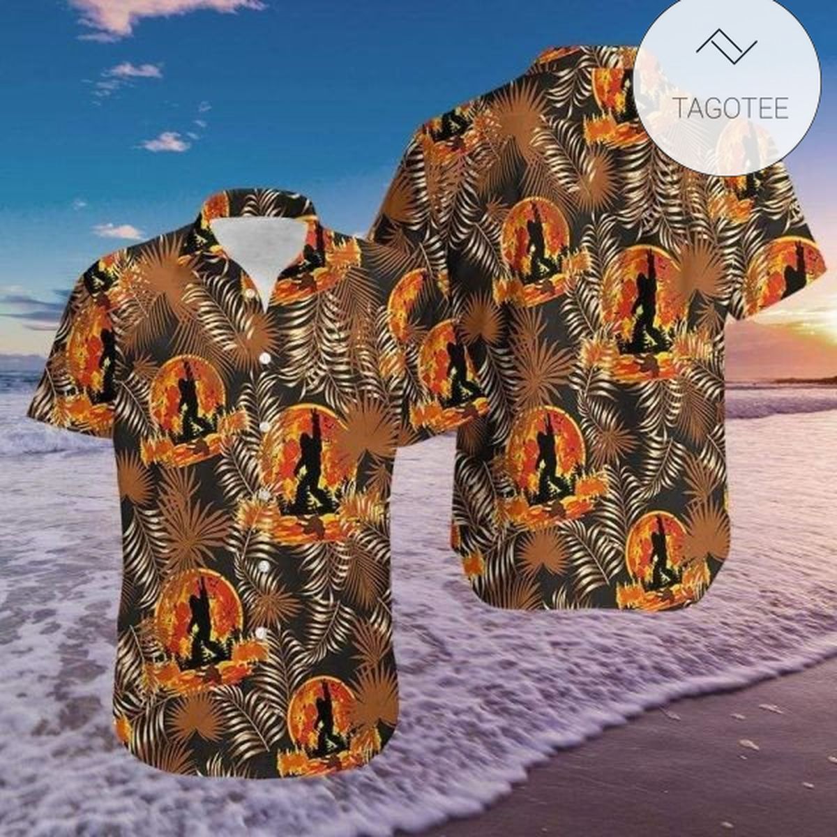 Hawaiian Aloha Shirts Black Cat Halloween Red Moon