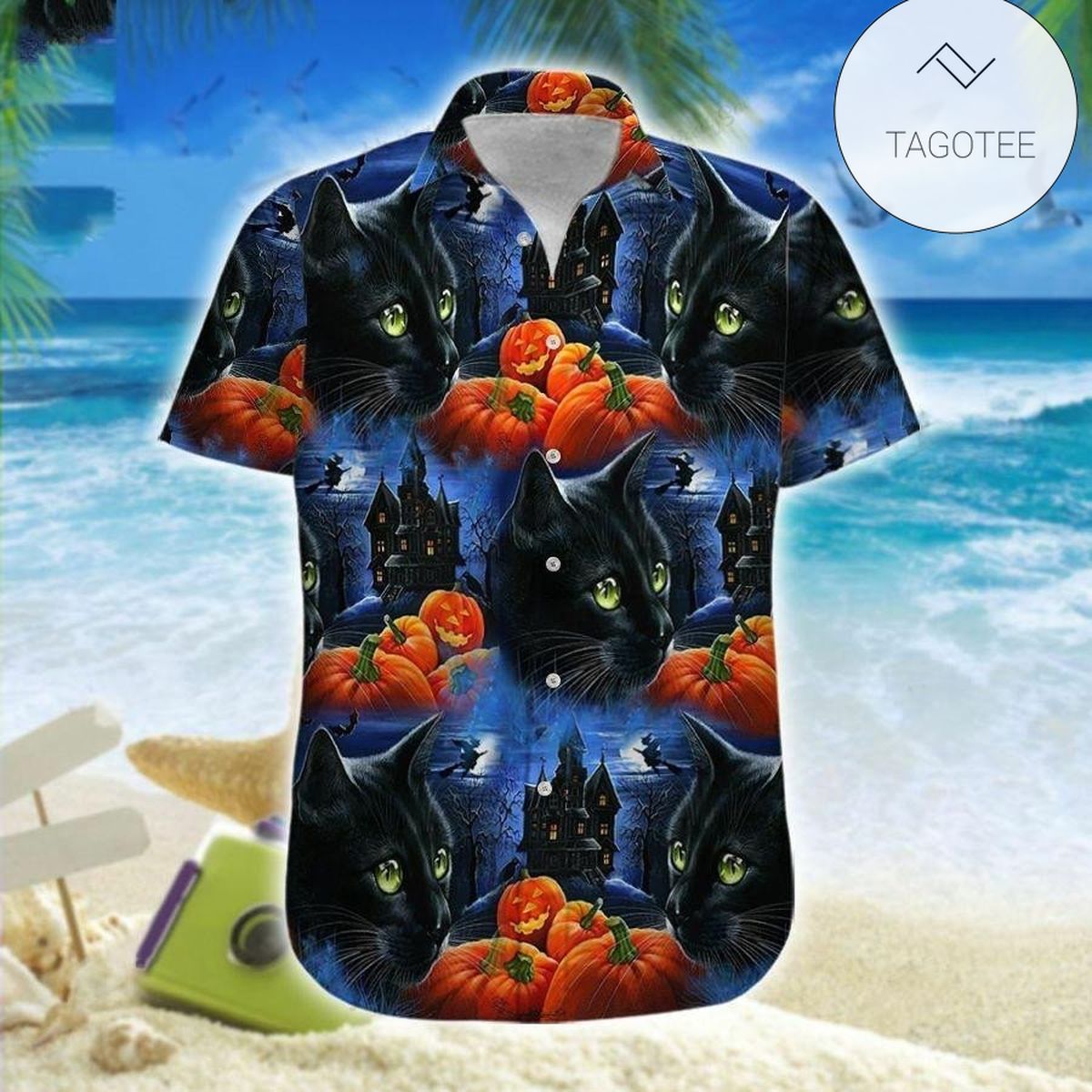 Hawaiian Aloha Shirts Black Cat And The Pumpkin Halloween