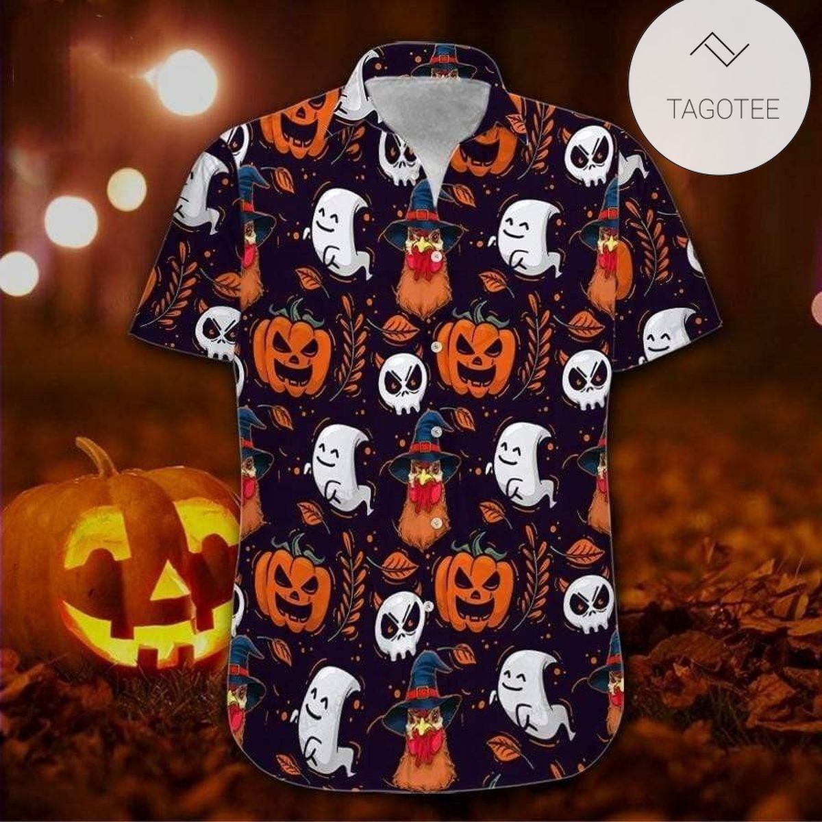 Hawaiian Aloha Shirts Chilling Pumpkin Halloween