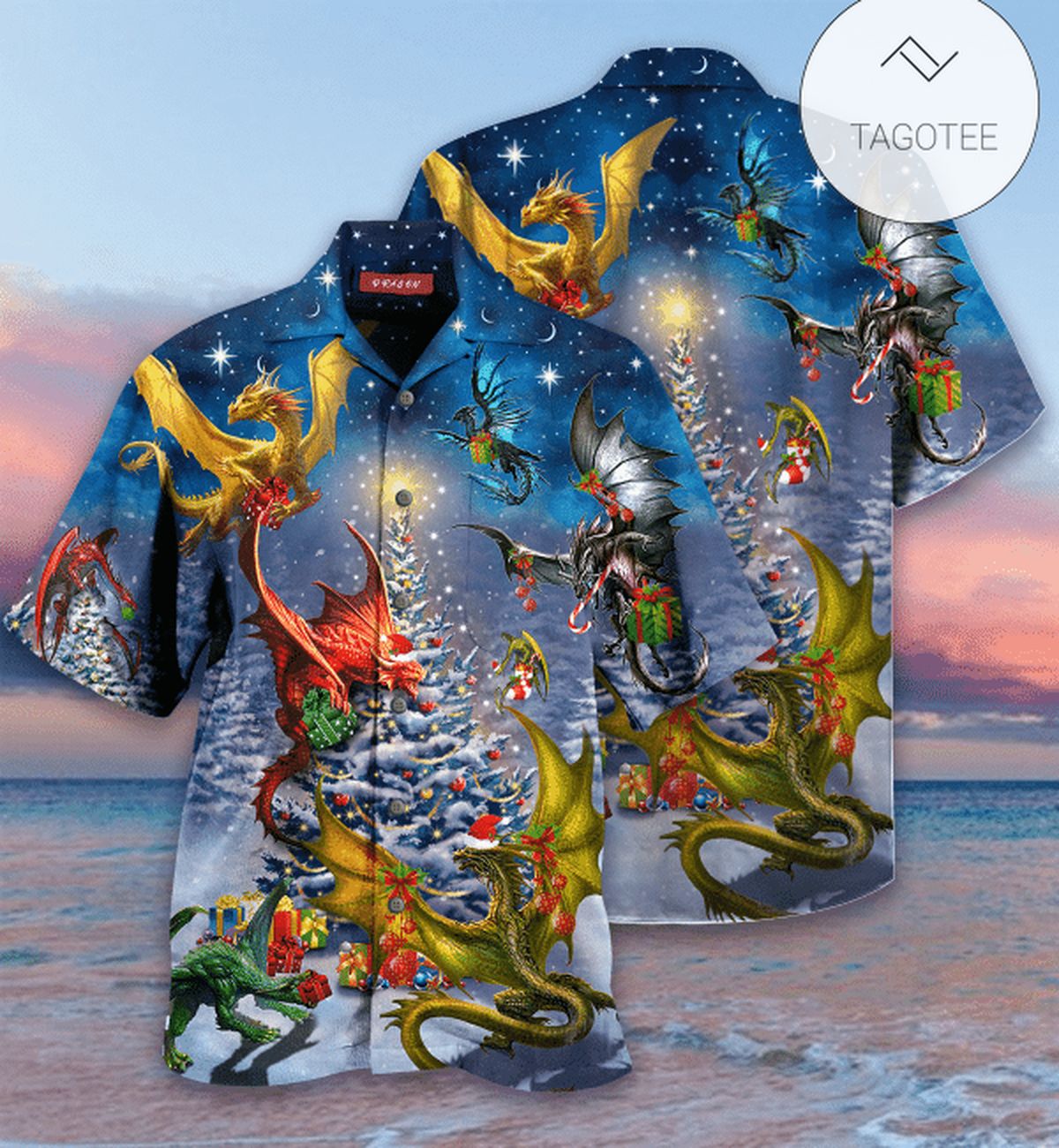 Hawaiian Aloha Shirts Christmas Dragon Believe In Magic