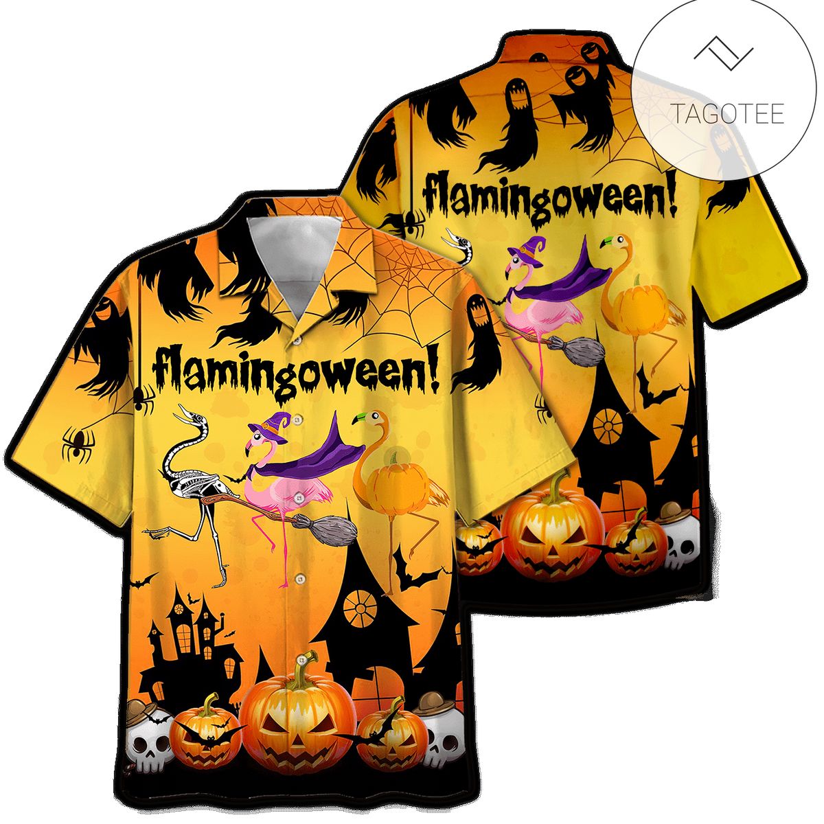 Hawaiian Aloha Shirts Flamingo Pumpkin Halloween