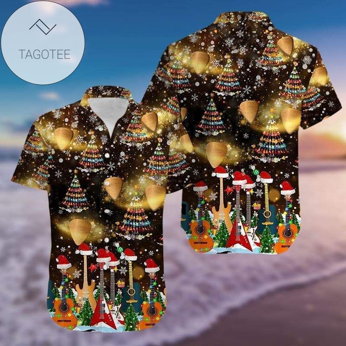 Hawaiian Aloha Shirts Guitar Christmas Tree