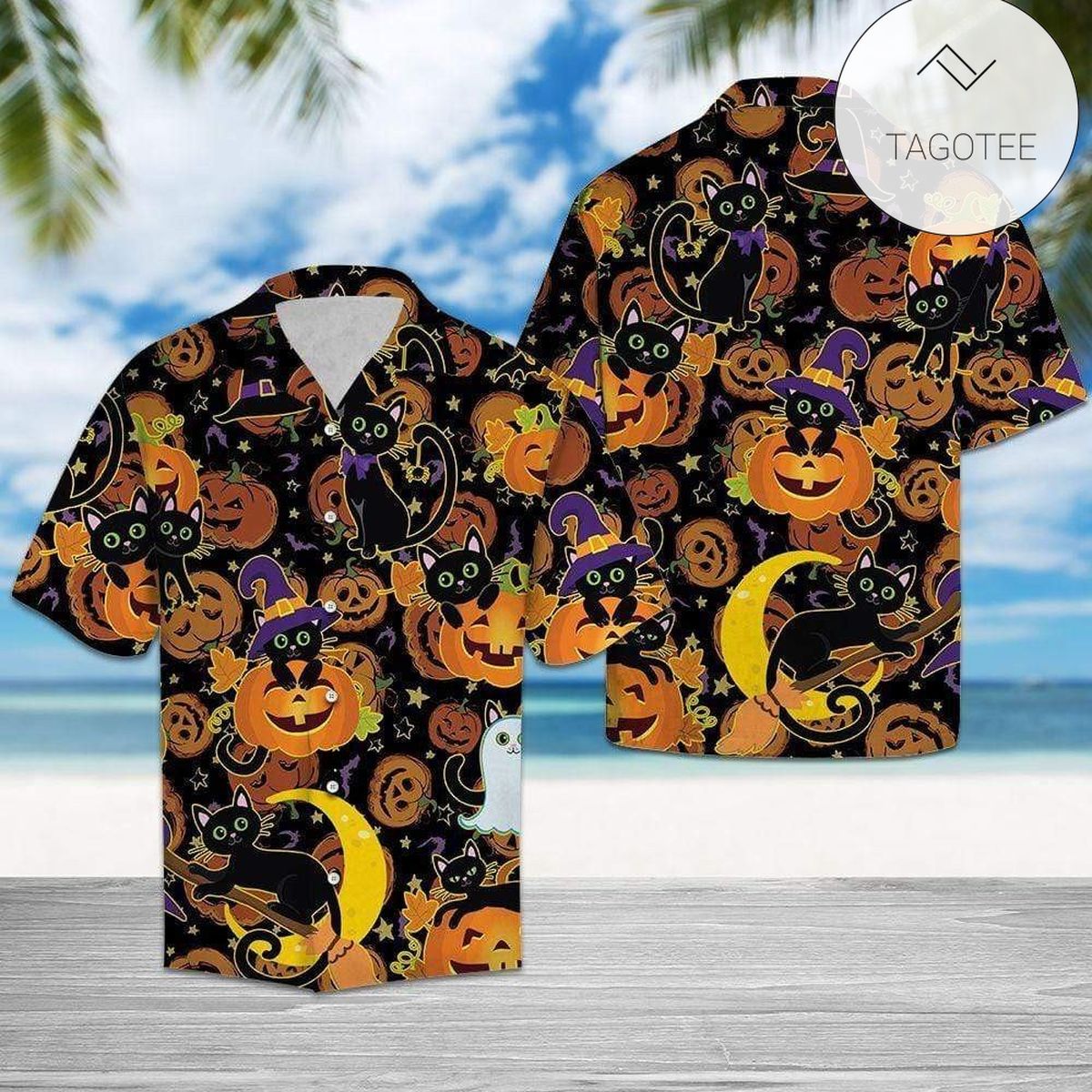 Hawaiian Aloha Shirts Halloween Black Cats Are Flying