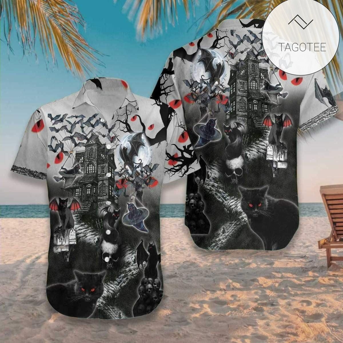 Hawaiian Aloha Shirts Halloween Black Cat