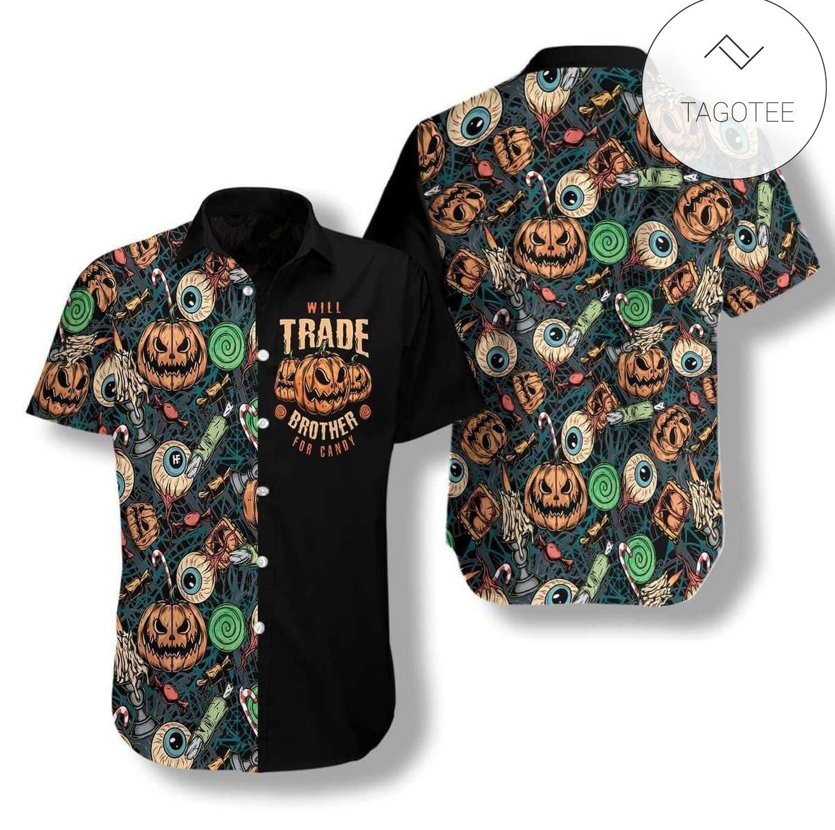 Hawaiian Aloha Shirts Halloween Skull Bat And Pumpkin