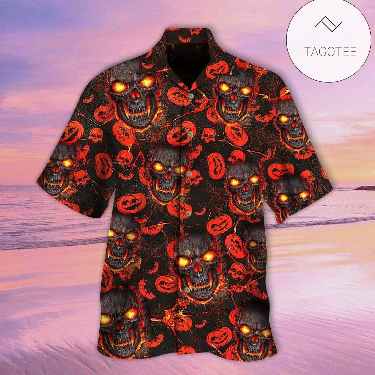 Hawaiian Aloha Shirts Lava Skulls Pumpkin Halloween