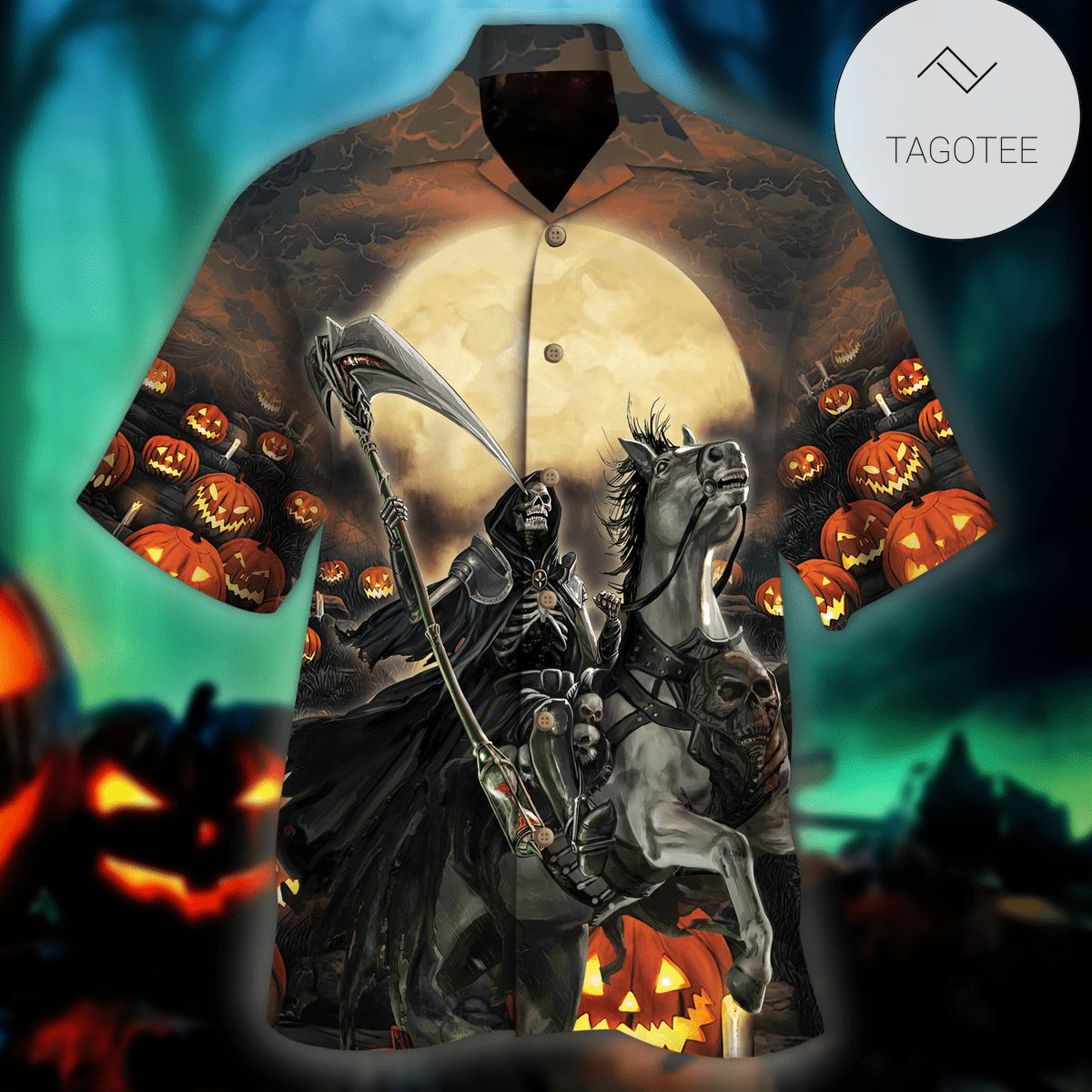 Hawaiian Aloha Shirts The Death Pumpkin Halloween