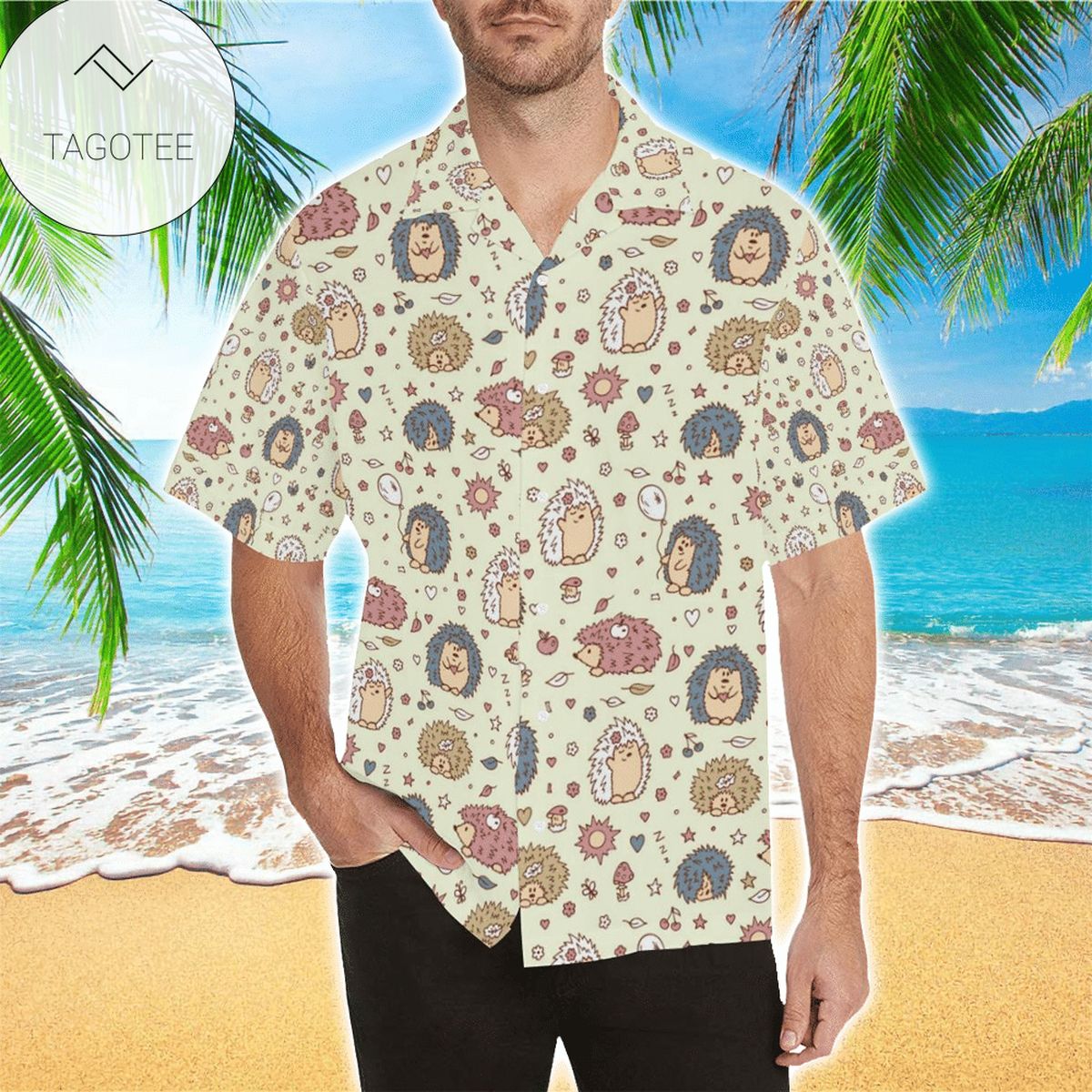 Hedgehogs Tropical 3d Hawaiian Shirt For Men With Vibrant Colors And Textures