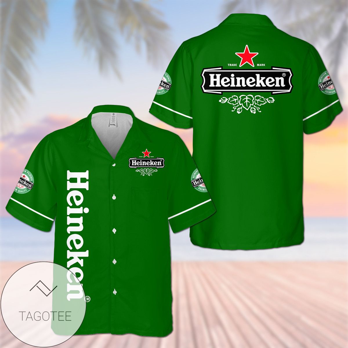 Heineken Beer Tropical Leafs All Over Print 3D Hawaiian Shirt