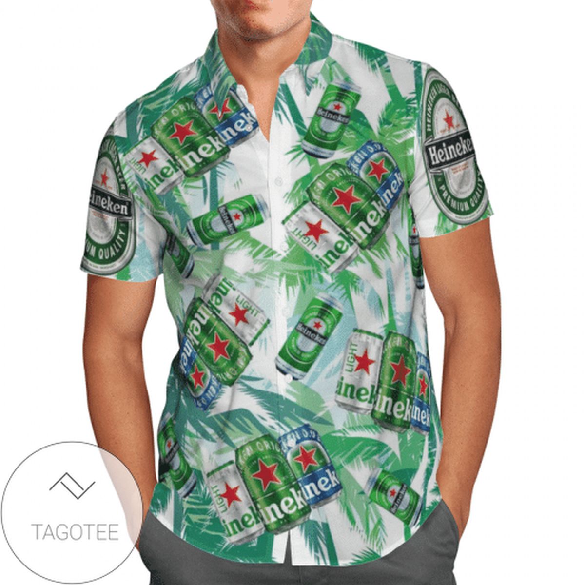 Heineken Beer Tropical Leafs All Over Print 3D Hawaiian Shirt