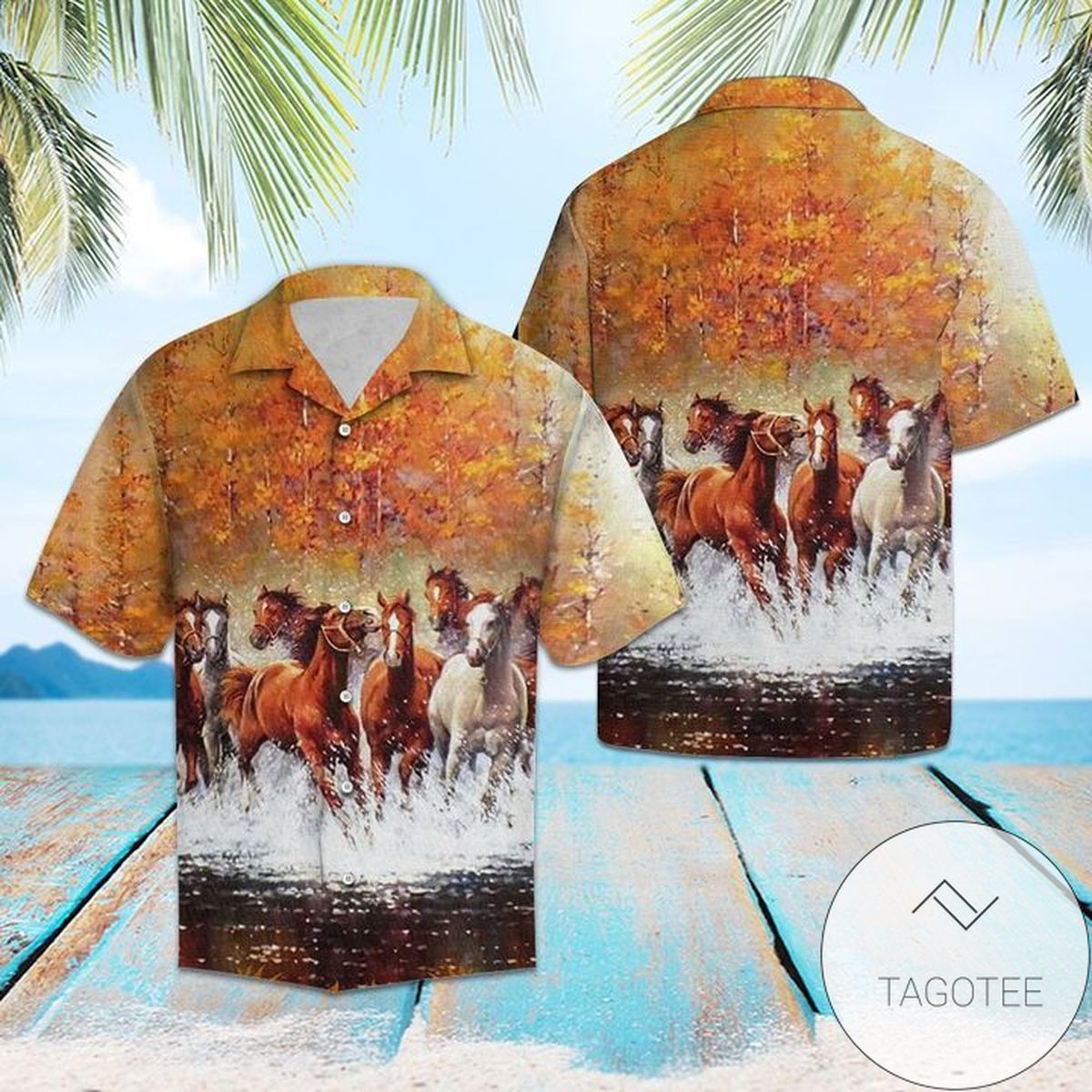 Herd Of Horses Running In The Autumn Sky 2022 Authentic Hawaiian Shirts #h