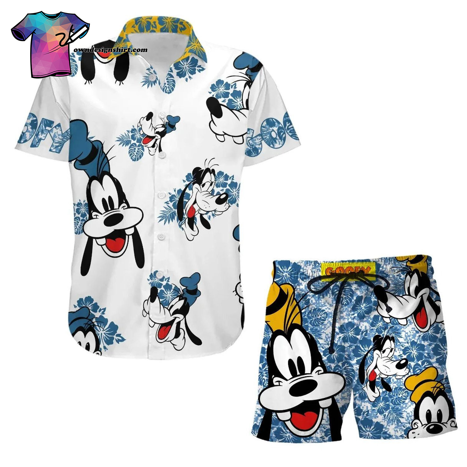 Hibiscus Goofy Dog Cartoon Graphic Summer Hawaiian Shirt