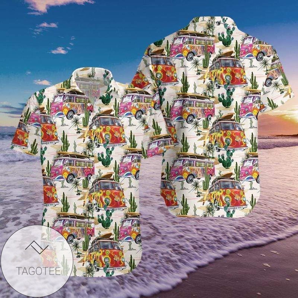 High Quality Hippie Van Beach Tropical Full Hawaiian Shirts Hl