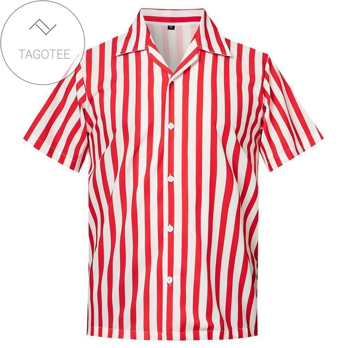 High Quality Mens Hawaiian Shirt Red White Blue Stripes