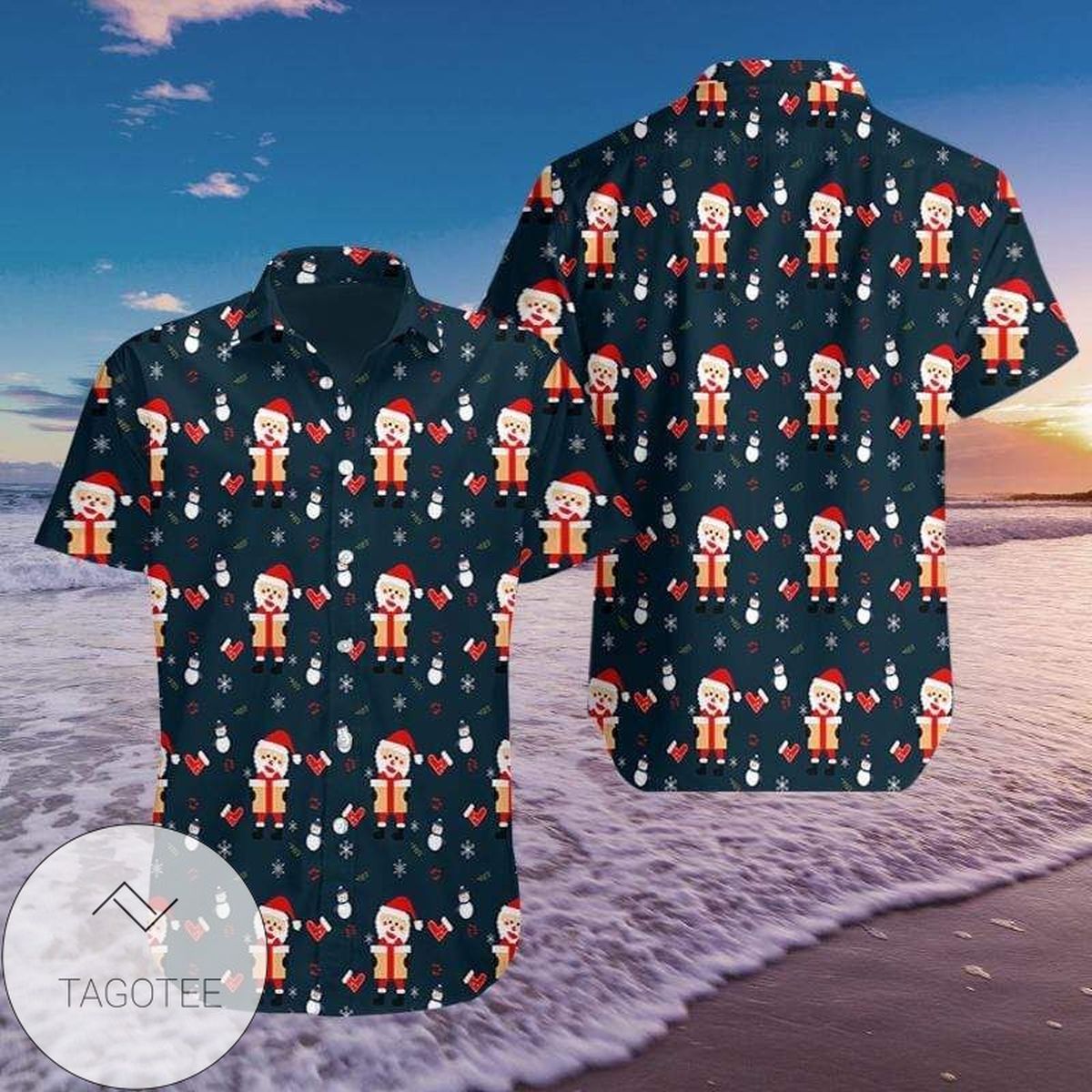 High Quality Merry Christmas Santa Snowman Reindeer Pattern 2022 Authentic Hawaiian Shirts