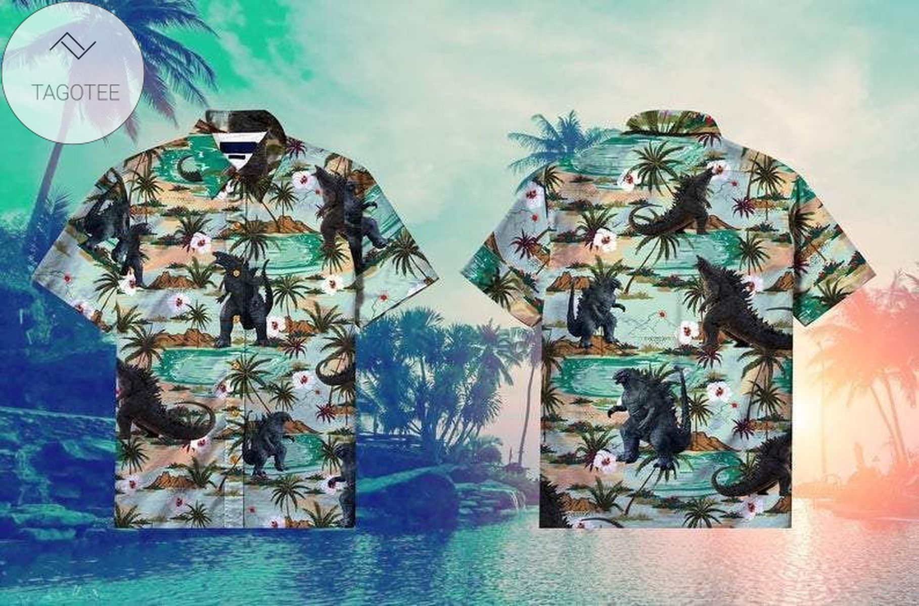 High Quality T-rex Palm Tropical Hawaiian Aloha Shirts Dh