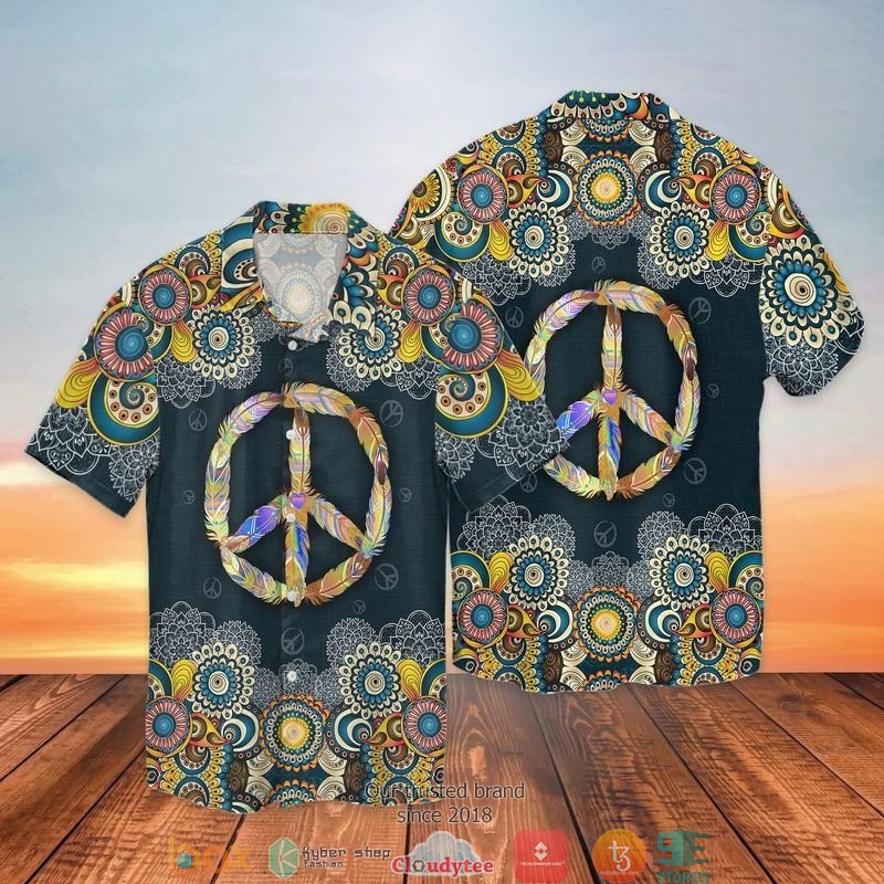 Hippie Peace Symbol color bus Hawaiian Shirt